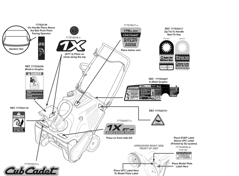 Label Map Diagram and Parts List for 1X21-INCHHP (31PS2S5C710)(2017) Cub Cadet Snow Blower